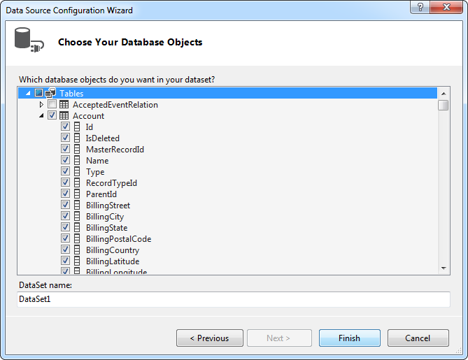 Select database objects. (Salesforce is shown.)
