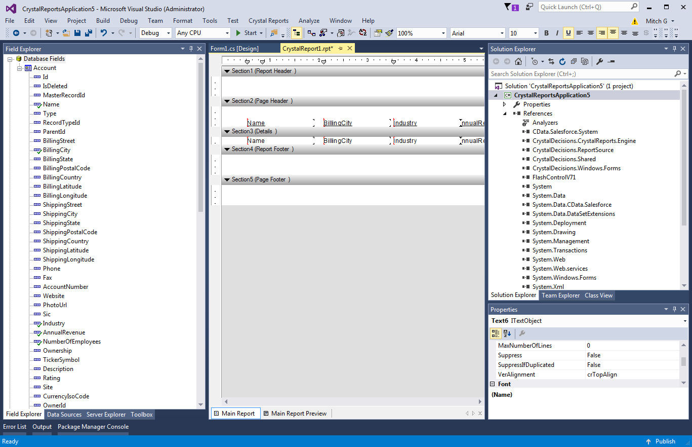 DataSet columns in a report.(Salesforce is shown.)