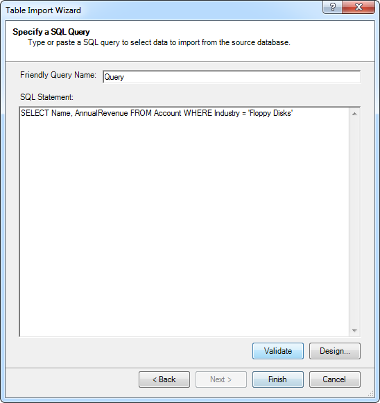 The Data Link Properties dialog, where the DSN is selected in the Table Import Wizard. (Salesforce is shown.)