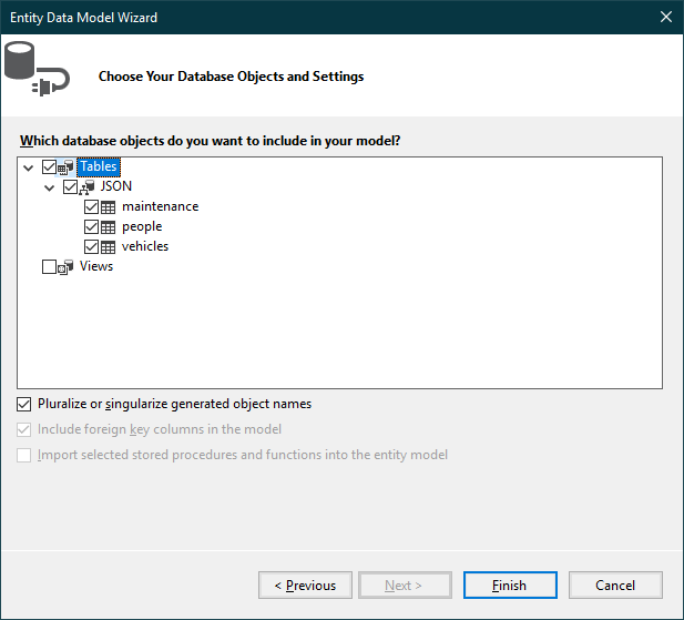 下部のFinishをクリックしてデータモデルを作成