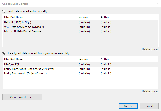 下部のフィールドから［Entity Framework DbContext］を選択