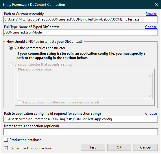 DbContextの名前とApp.Configへのパスを指定