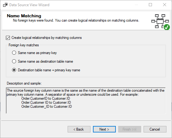 Selecting the Foreign key match pattern.
