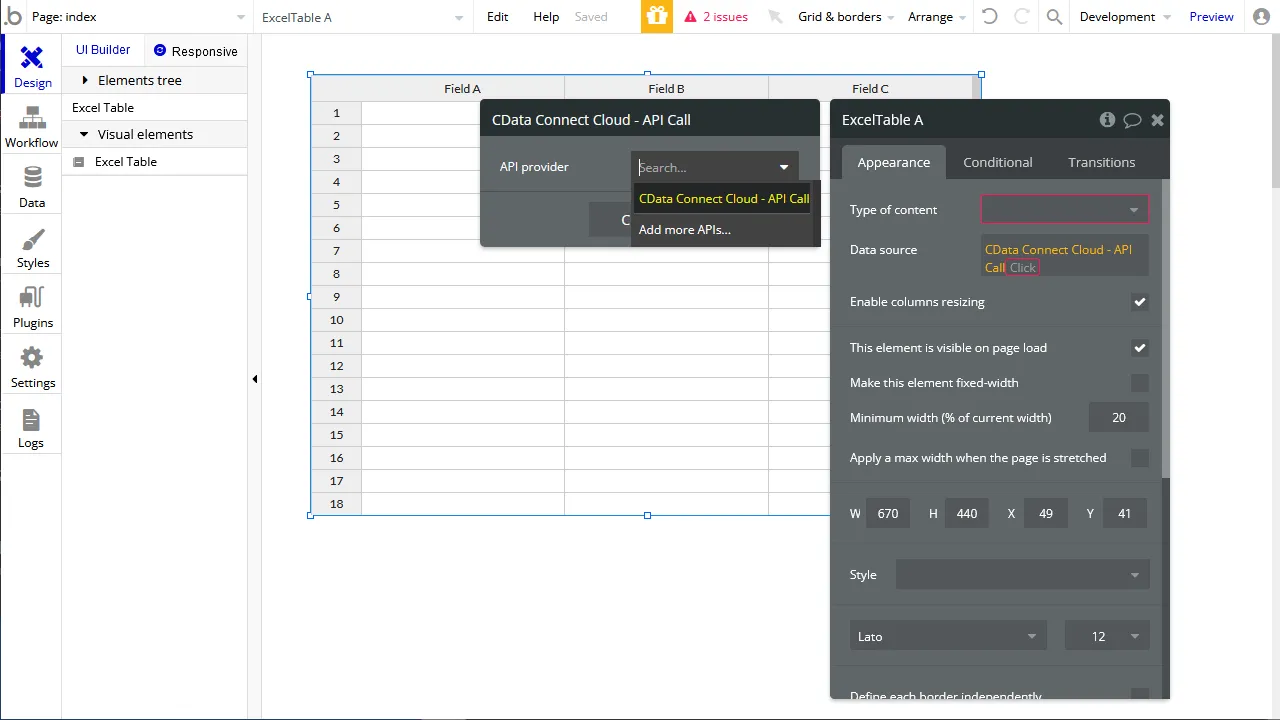 Excel Table をAPI Call にバインド