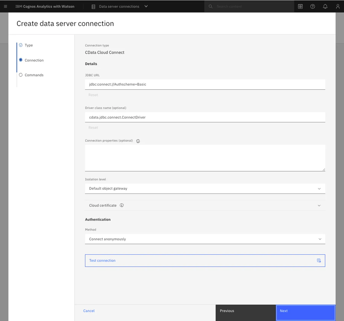 Connecting to CData Connect AI from Cognos Analytics