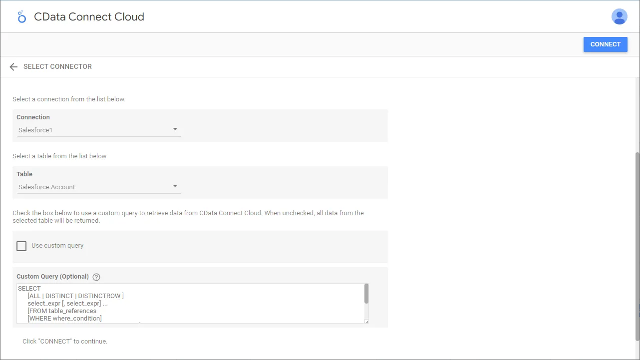 テーブルの選択