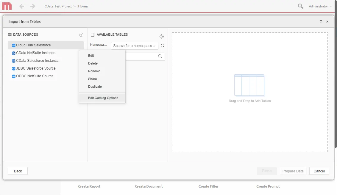 Edit the catalog options.