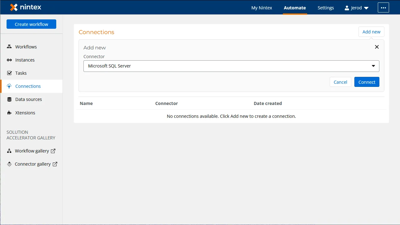 Adding a new SQL Server Connection