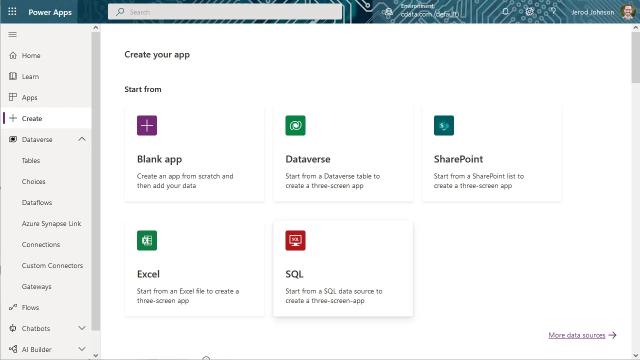 Creating a new app from data