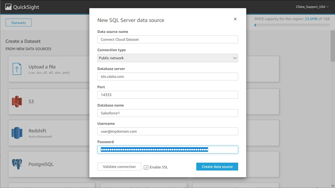Connecting to Connect AI as a QuickSight data set.