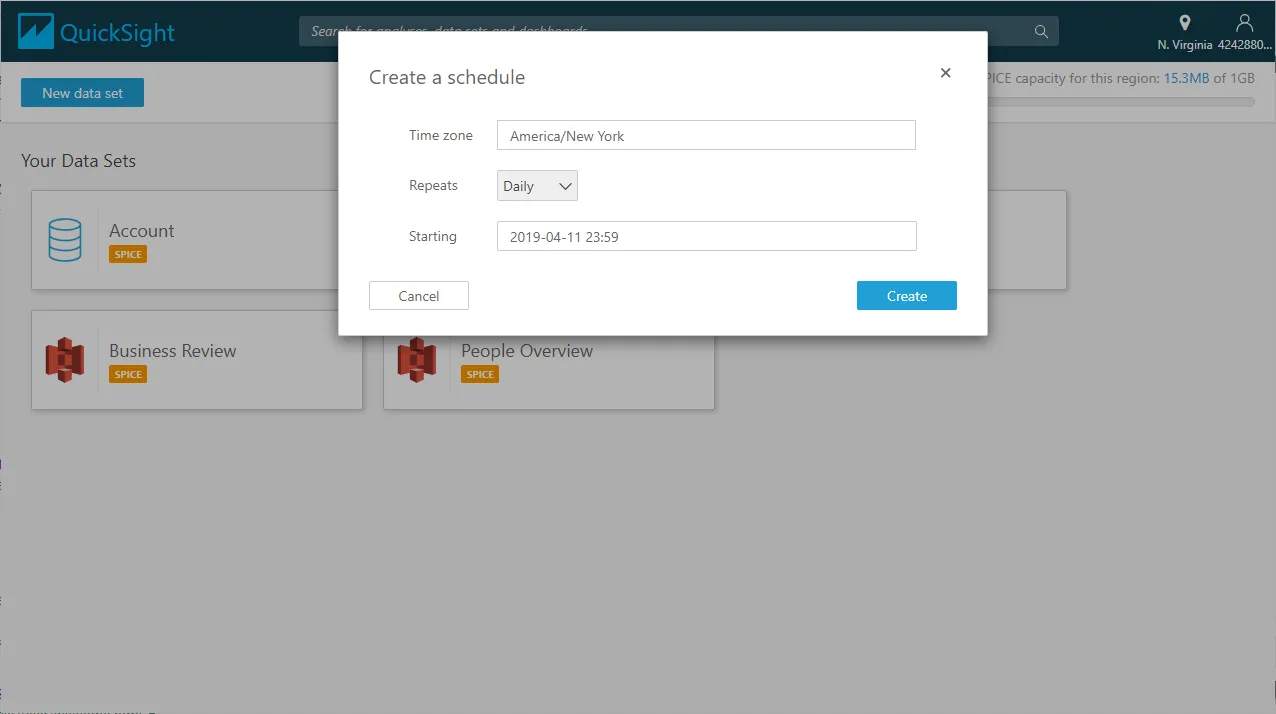 Scheduling a refreshing of the data imported into SPICE.