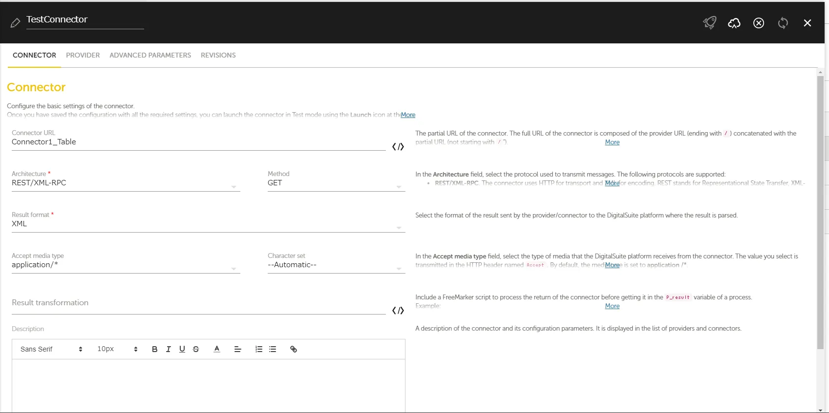Connector settings page
