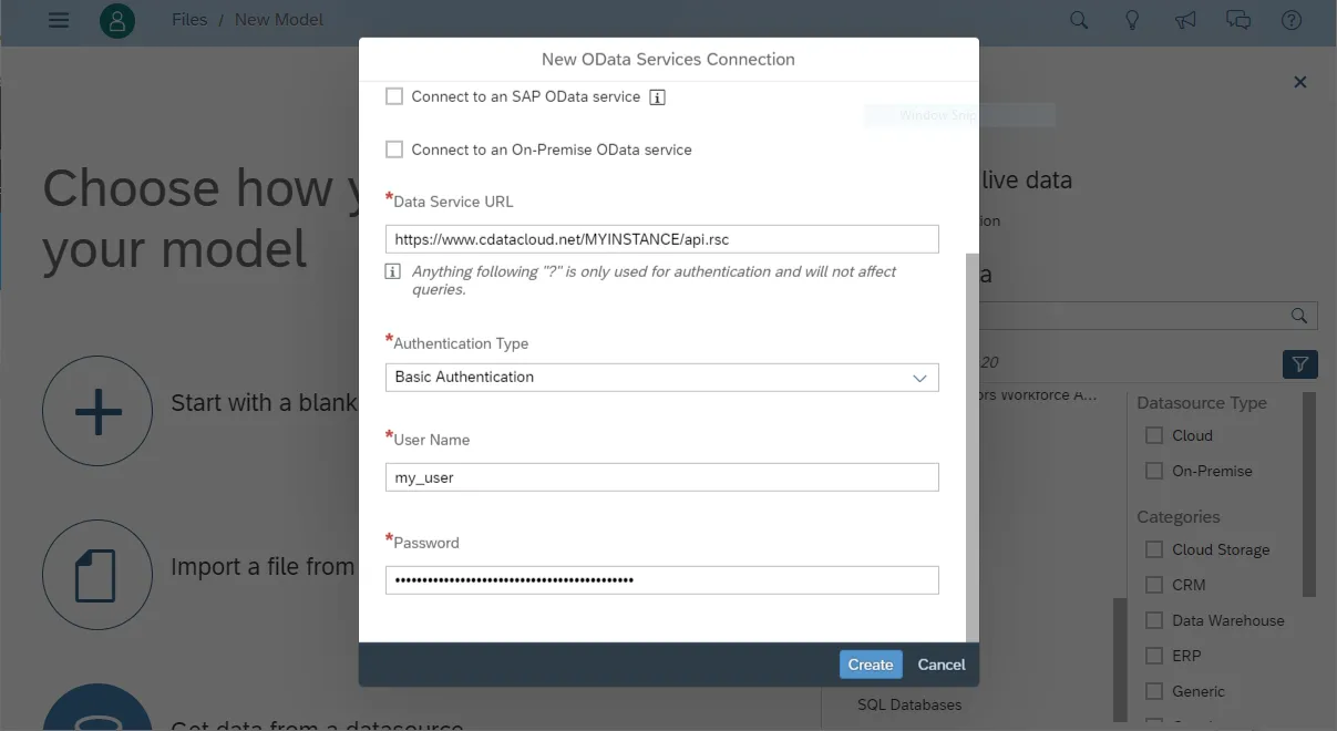 Creating a new OData Services Connection