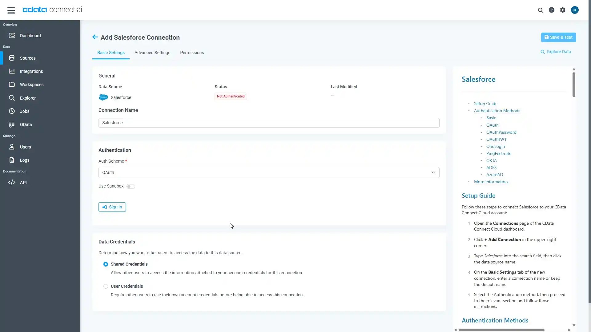 コネクションを設定（Salesforce の場合）