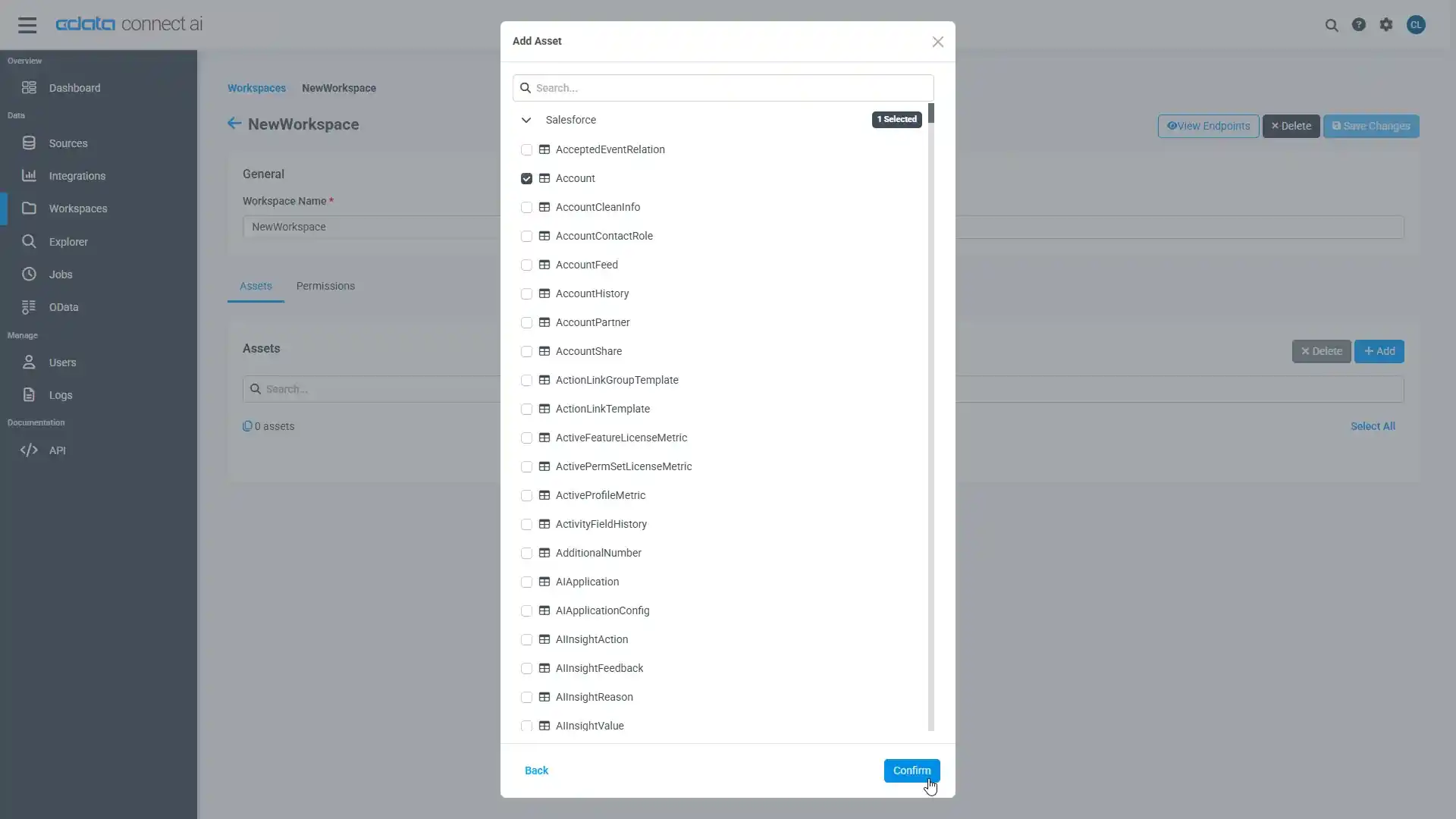 テーブルを選択（NetSuite の例）