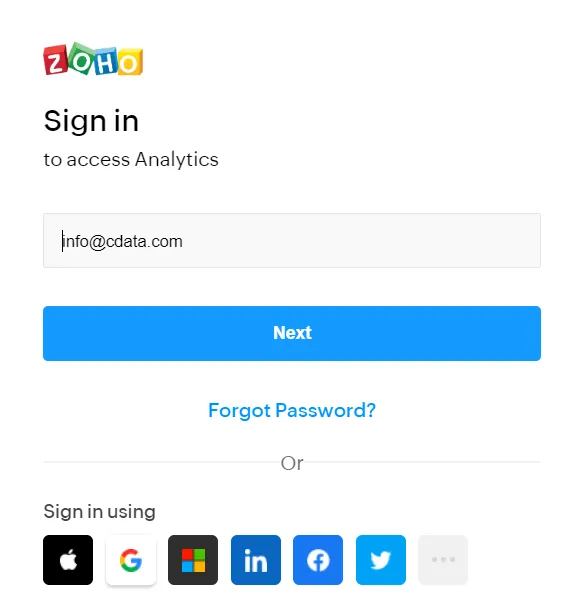 Logging into Zoho Analytics