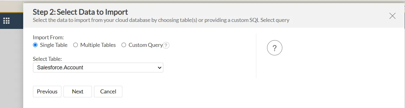 Choosing table to import