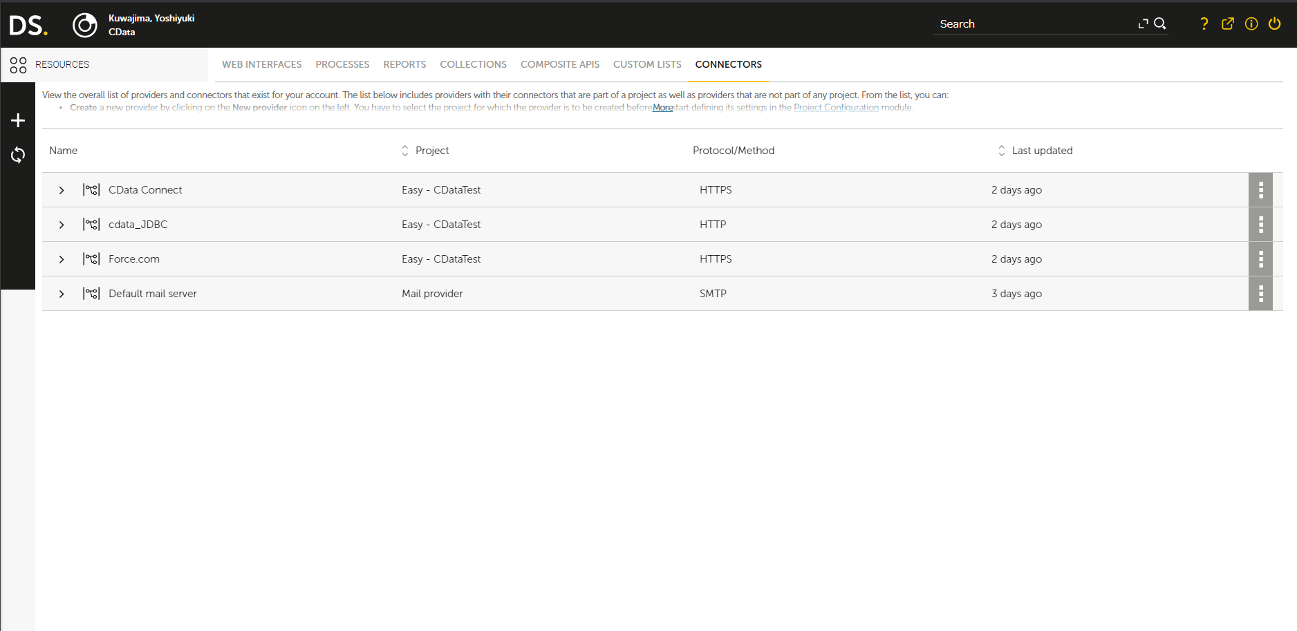 リソースのConnectors タブ