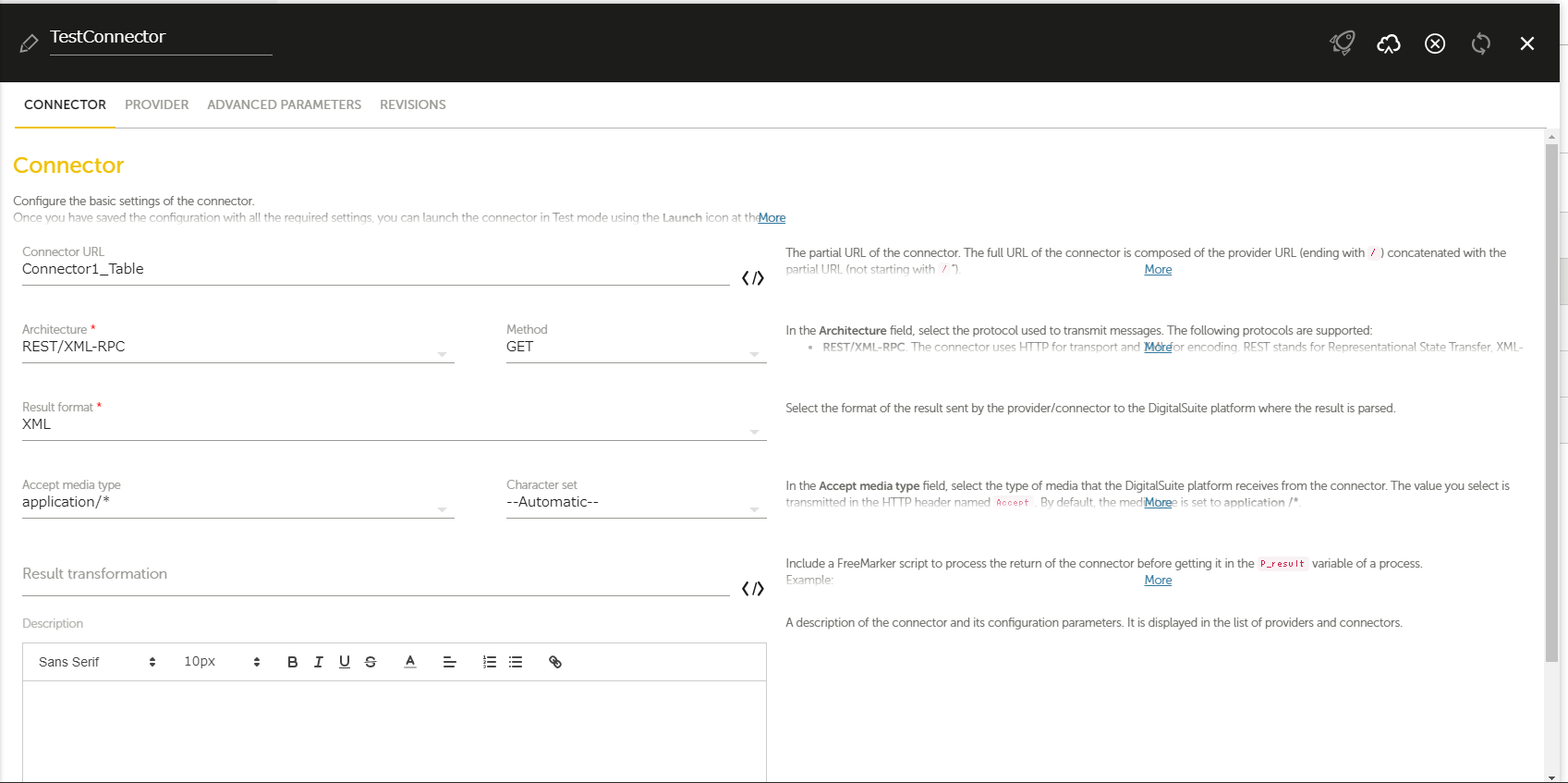 コネクタの設定画面