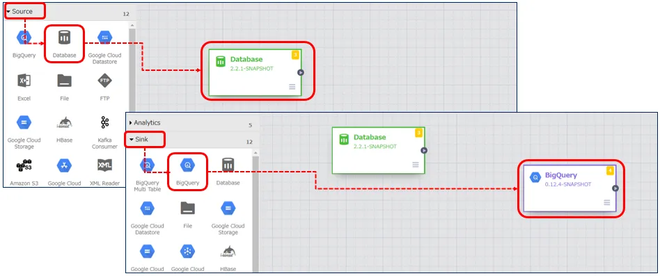 Source およびSink 先の選択
