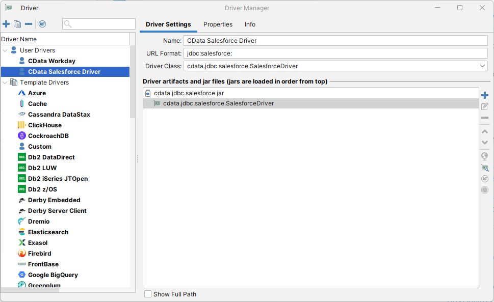 設定されたJDBCドライバー（Salesforce の場合）