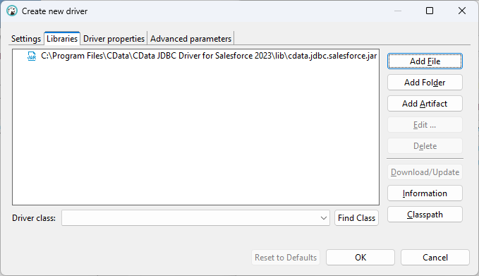 JDBC JAR ファイルをロード（Salesforce の場合）。