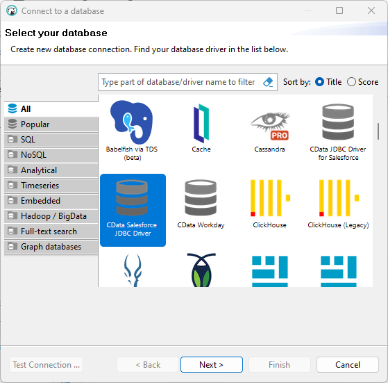 ドライバーを選択（Salesforce の場合）。
