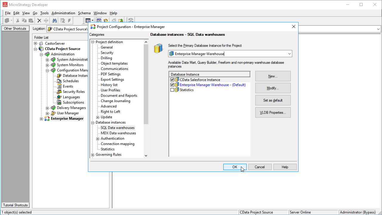 Adding the new database instance to the project.
