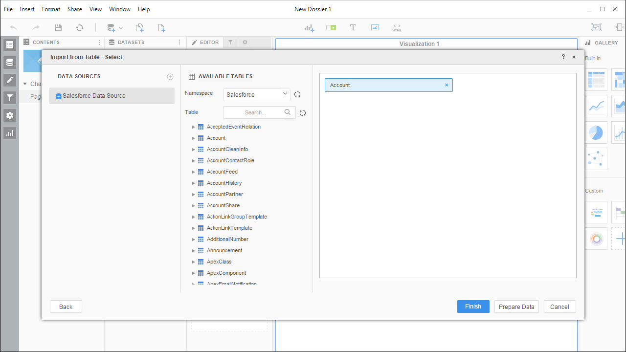Select tables to import.