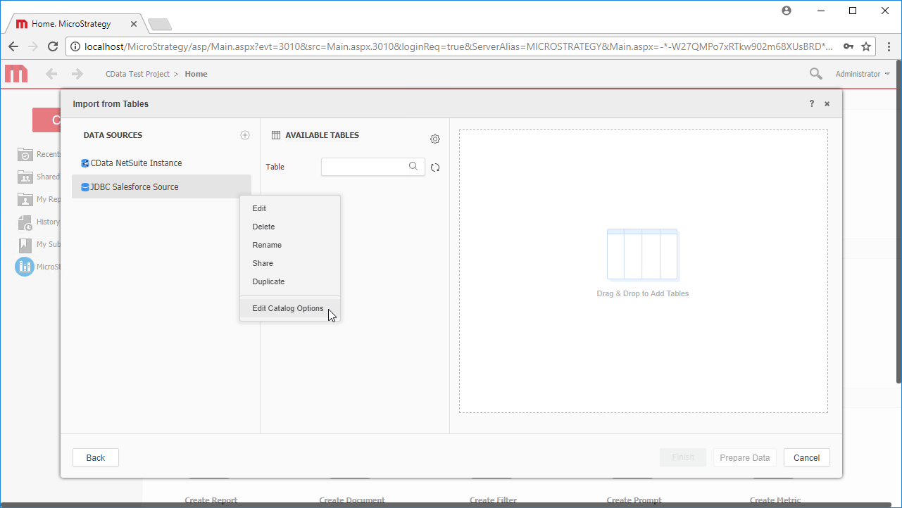 Edit the catalog options.