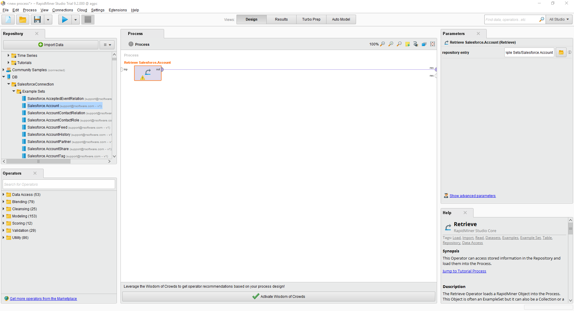 The Repository Browser window you can use to select an example set.(Salesforce is shown.)