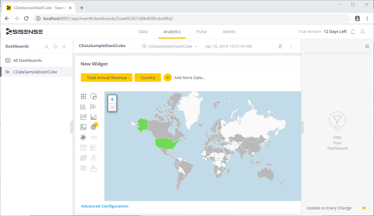 Visualizing data in Sisense (HubSpot is shown).