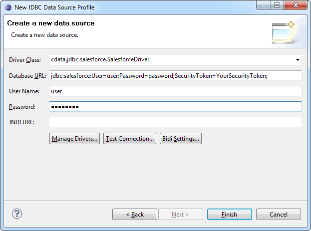 The JDBC data source.(Salesforce is shown.)