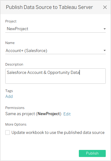 Publish the Data Source to Tableau Server