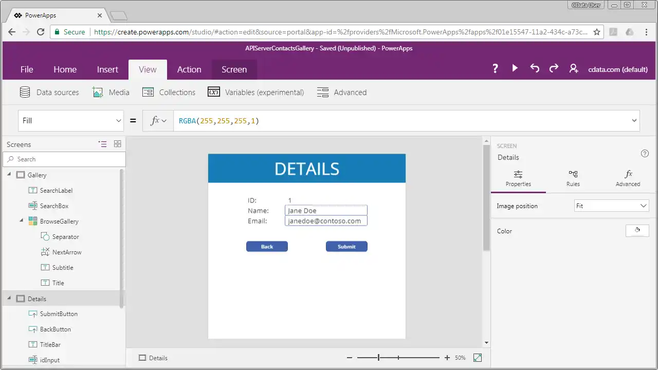 Editable fields for a custom API.