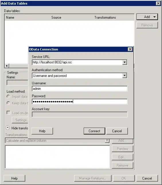Required connection settings to connect to the API Server.