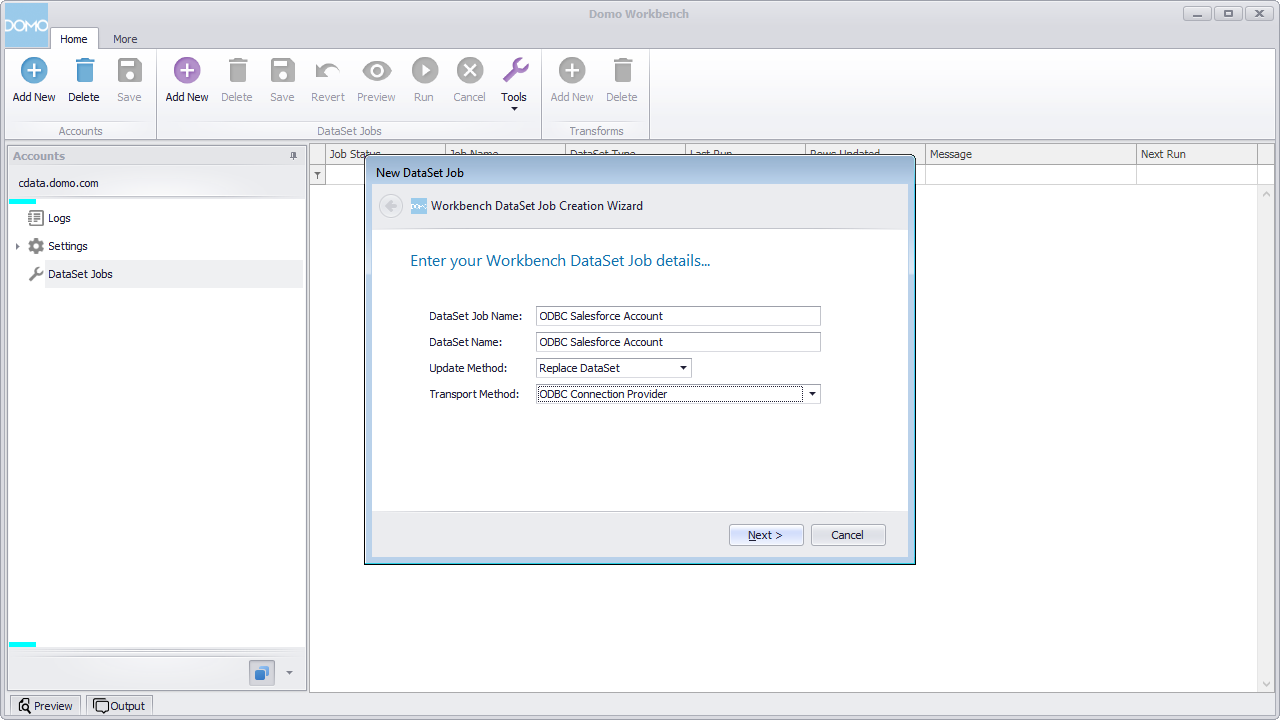 Configuring the DataSet Job.