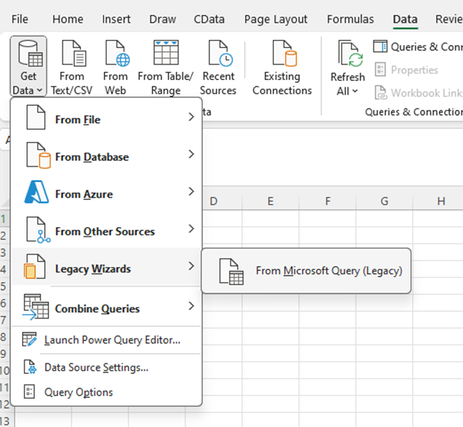 Open Microsoft Query from the Data tab.