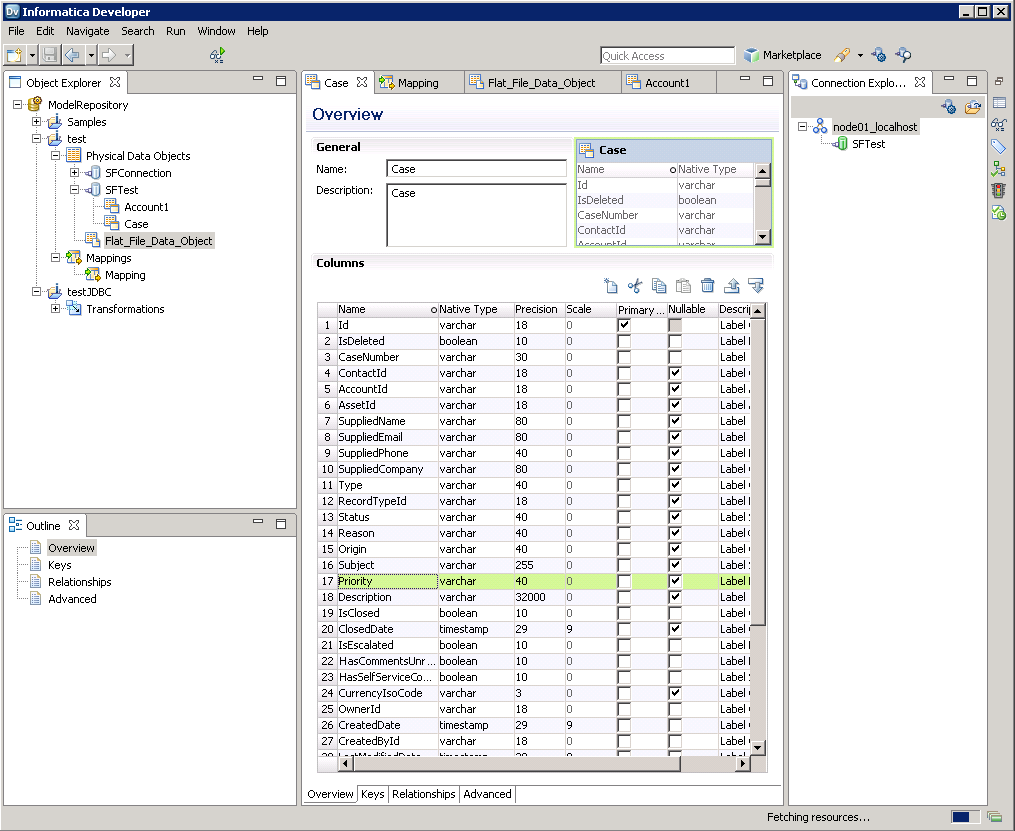 Table data and metadata in the Data Viewer.(Salesforce is shown.)