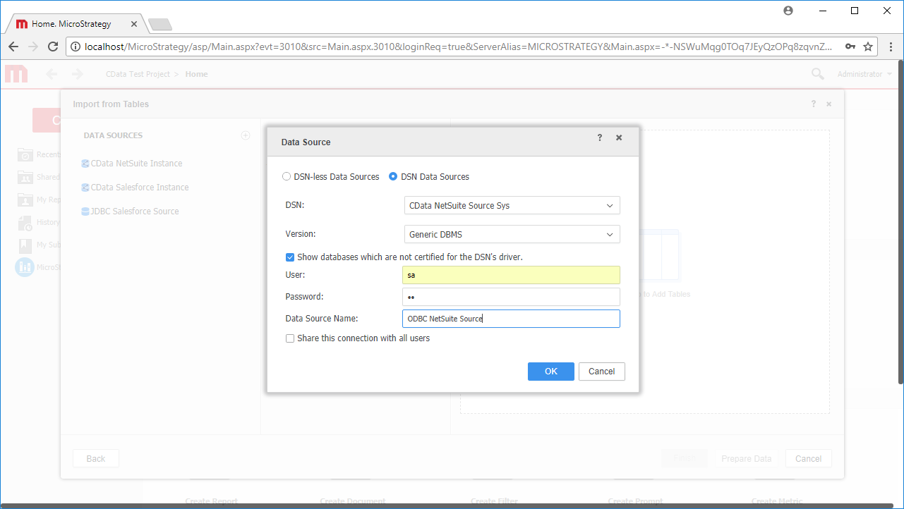 Configuring the new Data Source