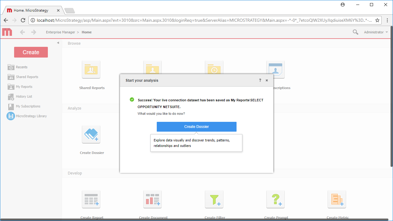 Save the query and create a new dossier.