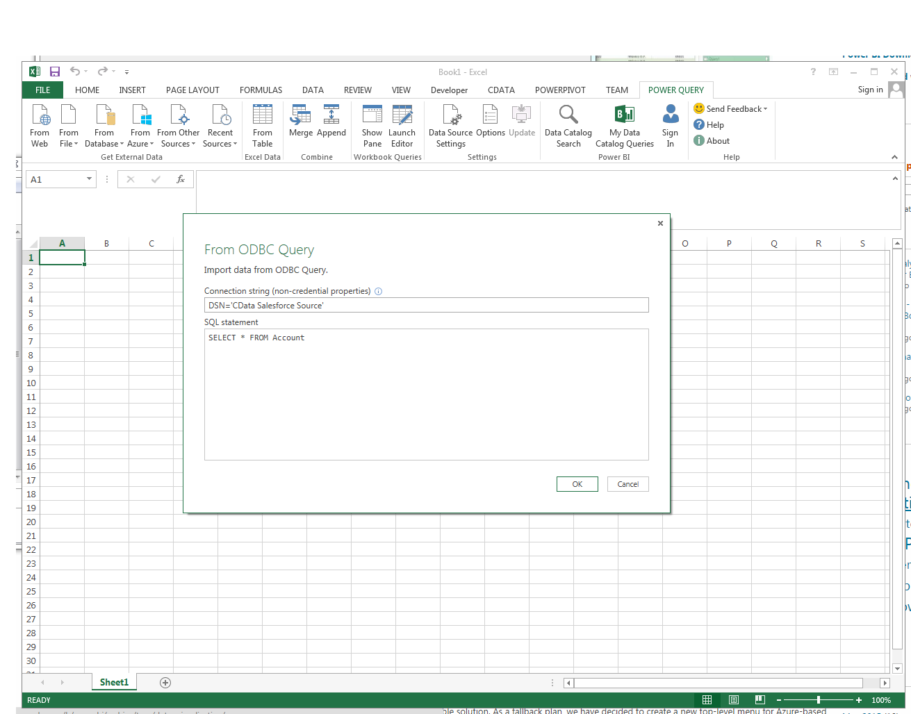 ODBC 接続文字列とSELECT 文。