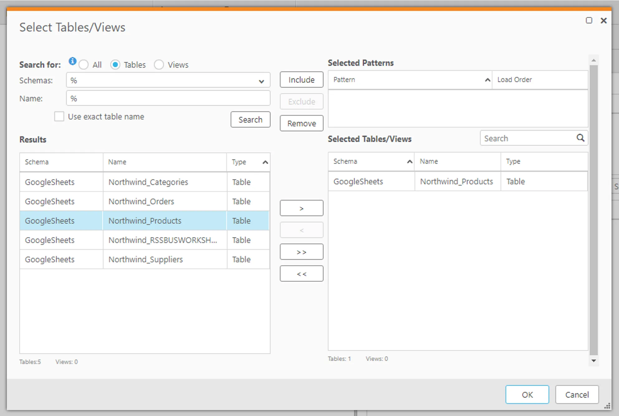 テーブルを検索
