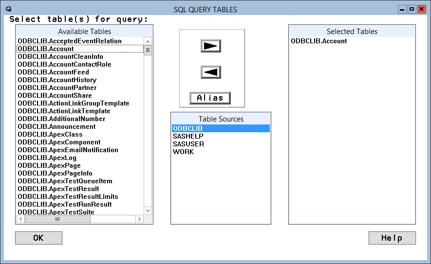 Selecting table(s) to visualize.
