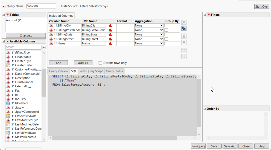 The results of a query in the Query Builder.(Salesforce is shown.)