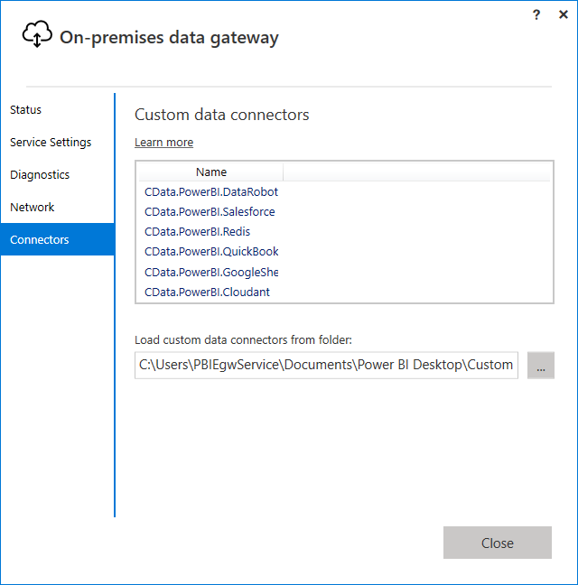 CData Power BI Connectors in the On-Premises Data Gateway.