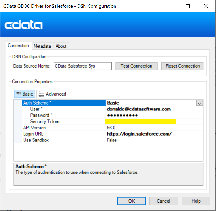 ODBC DSN 接続を作成。