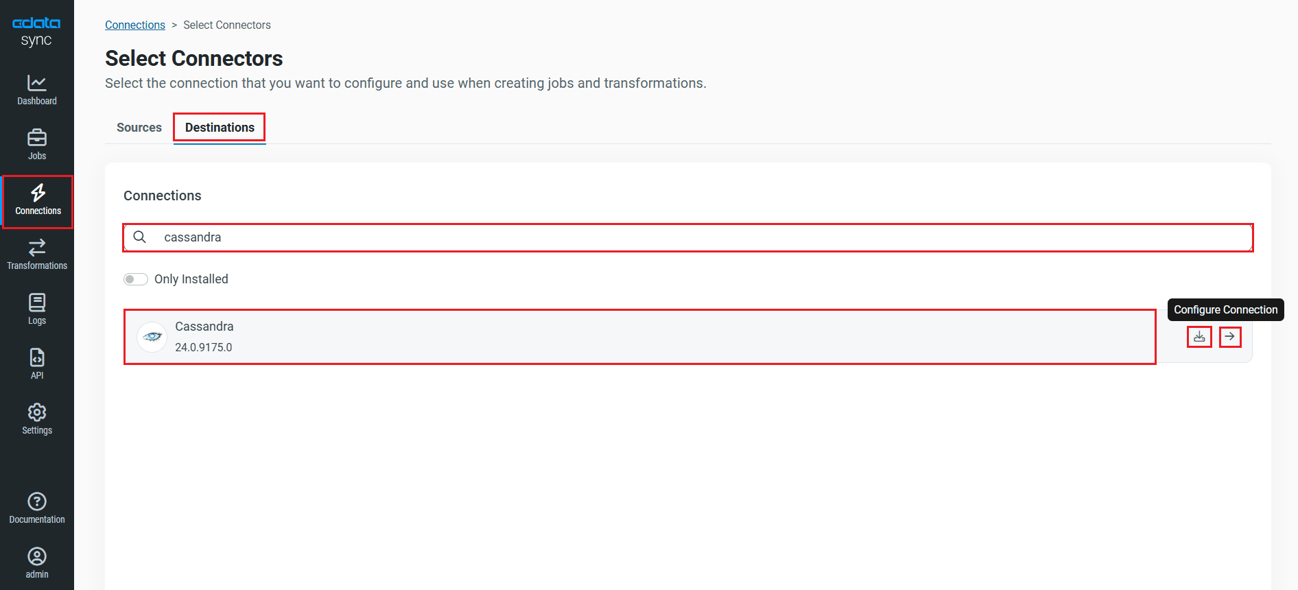 Apache Cassandra を同期先に設定。