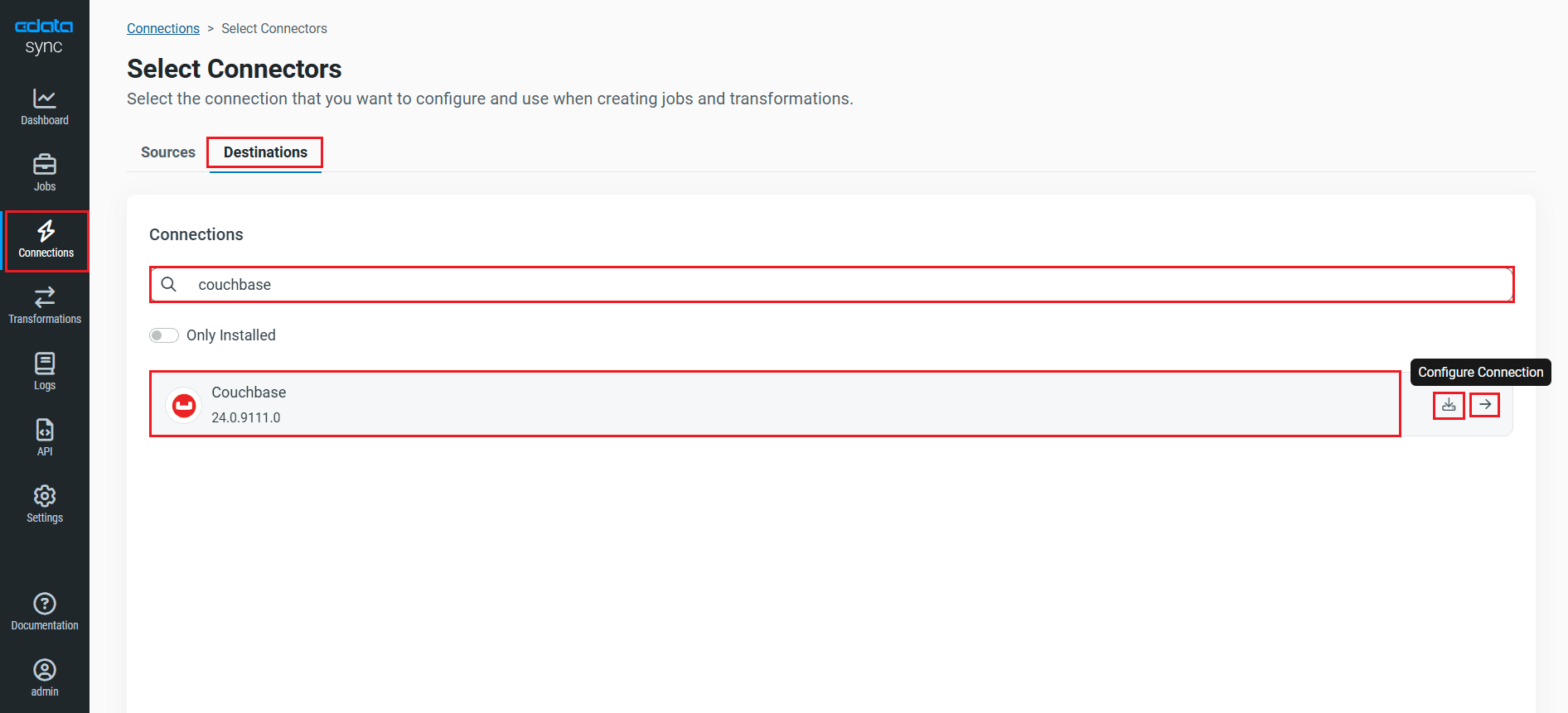 Couchbase を同期先に設定