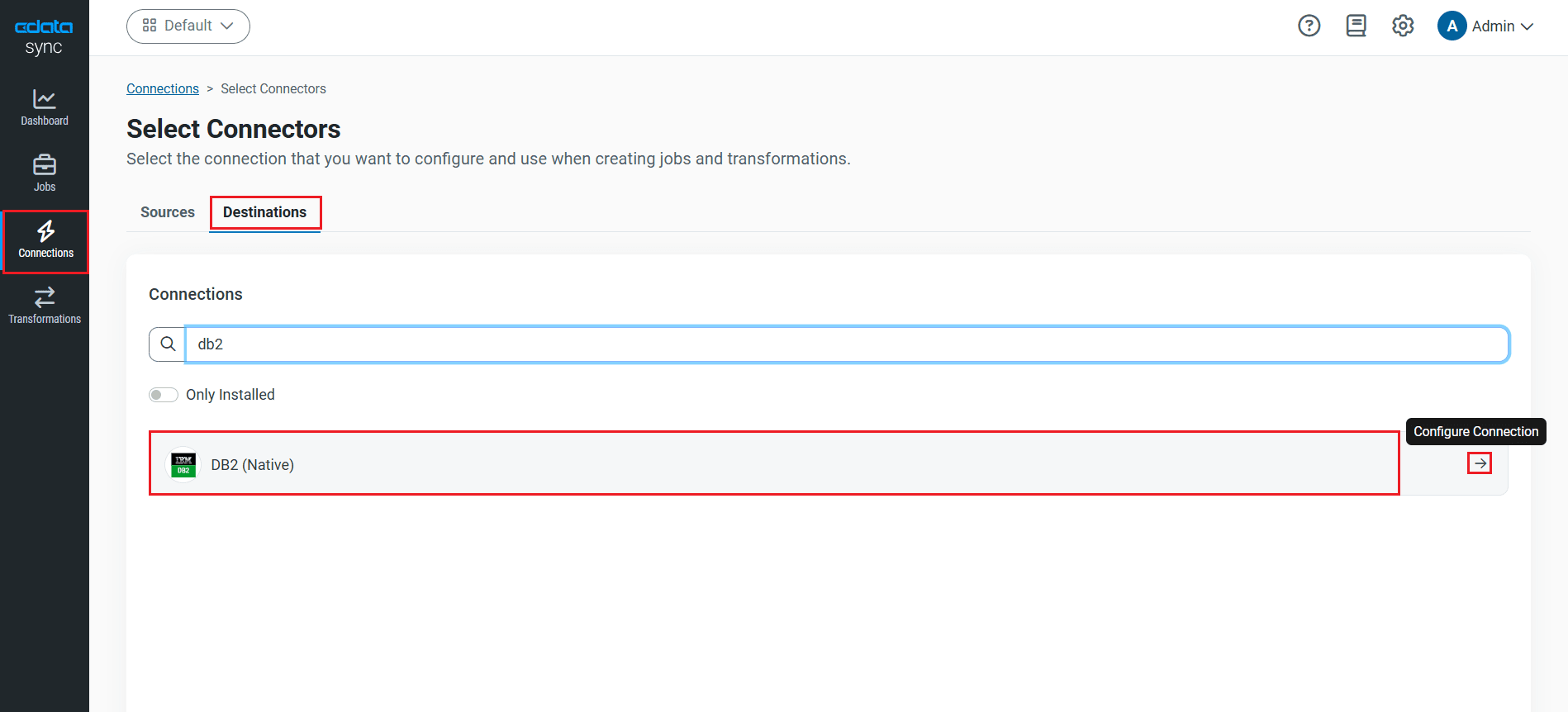 IBM DB2 を同期先に設定。